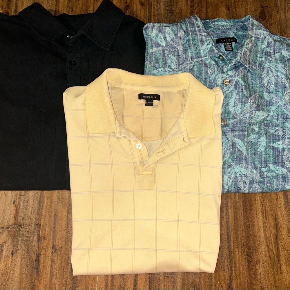 Van Heusen Men's XL Short Sleeve Polo and Button-Down Shirts 3-Pack Bundle